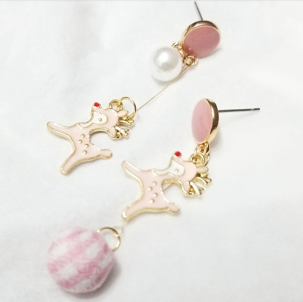 💎NEW💎PINK RED NOSE REINDEER DROP EARRINGS - Picture 4 of 8